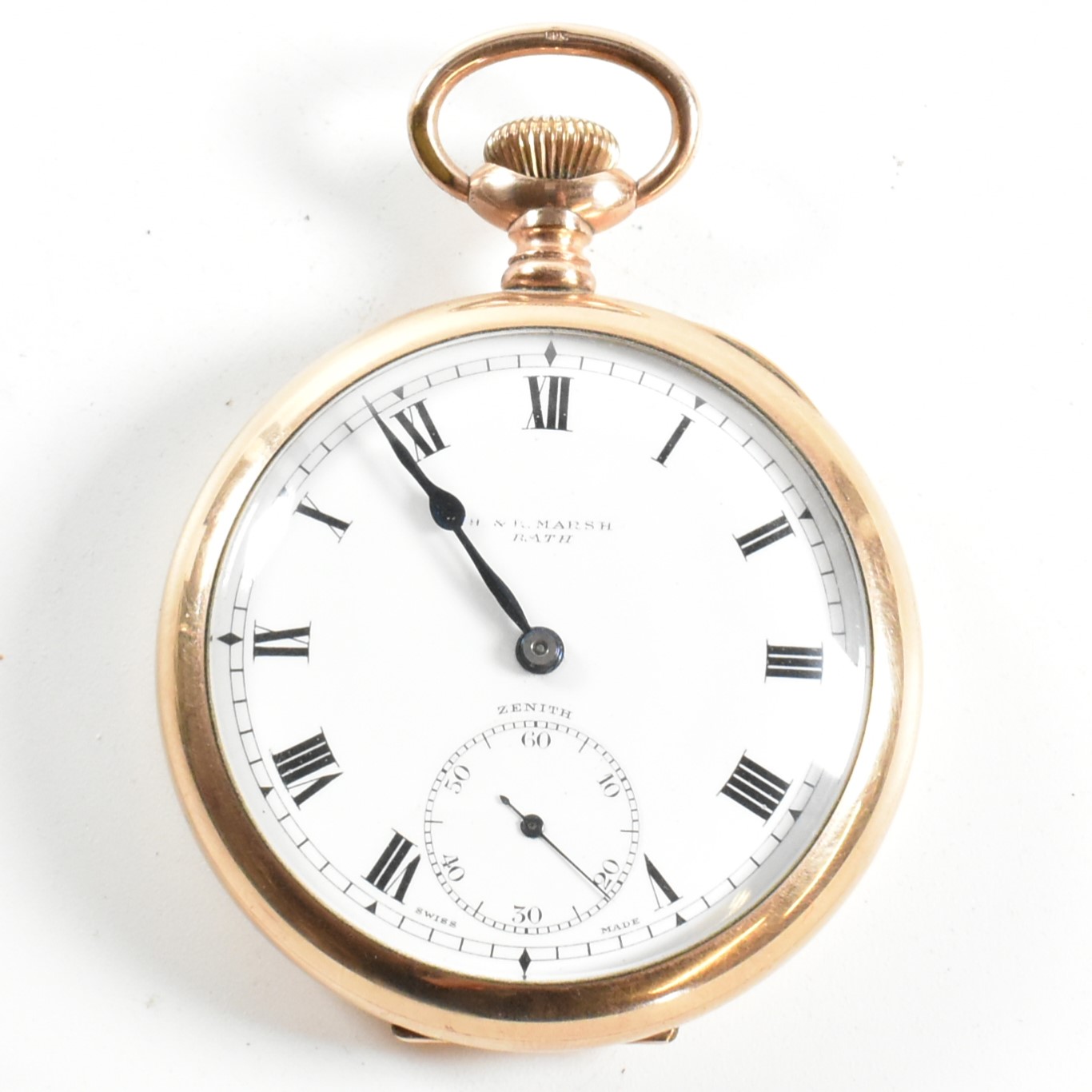 GOLD PLATED MARSH OF BATH OPEN FACED POCKET WATCH