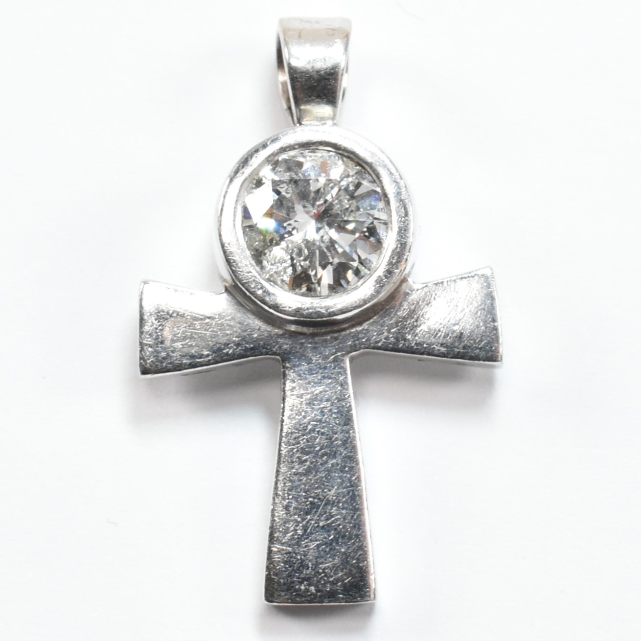 HALLMARKED WHITE GOLD & DIAMOND CROSS NECKLACE PENDANT