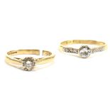 18CT GOLD DIAMOND RING & HALLMARKED 9CT GOLD DIAMOND RING AF