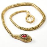 LATE VICTORIAN/EARLY EDWARDIAN GILT METAL & PASTE SNAKE NECKLACE