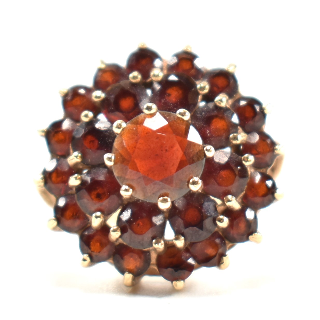 HALLMARKED 9CT GOLD & GARNET CLUSTER RING