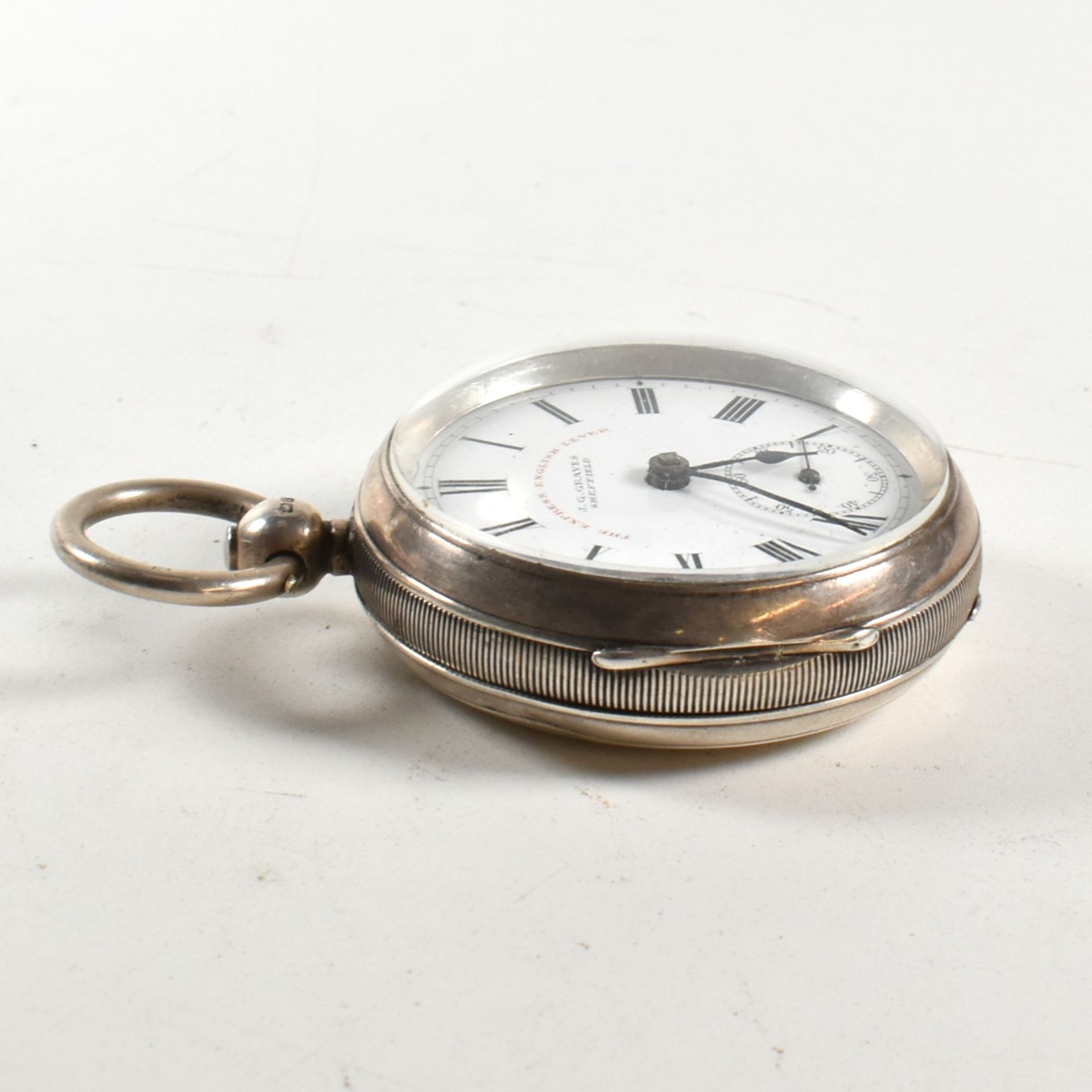 SILVER HALLMARKED JG GRAVES OPEN FACED POCKET WATCH - Bild 6 aus 8