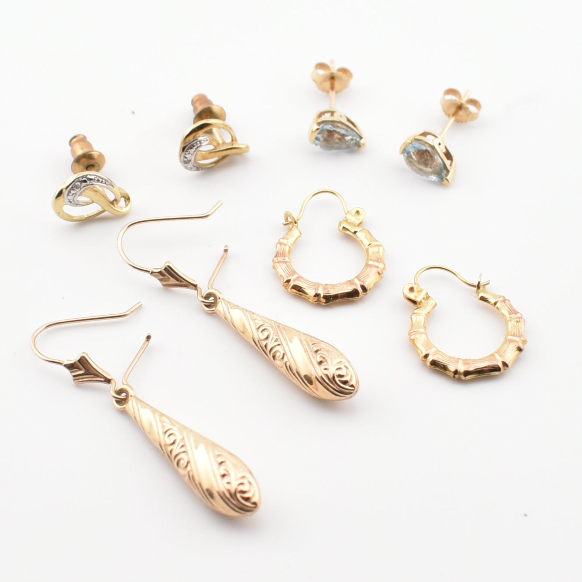 FOUR PAIRS OF 9CT GOLD & GEM SET EARRINGS