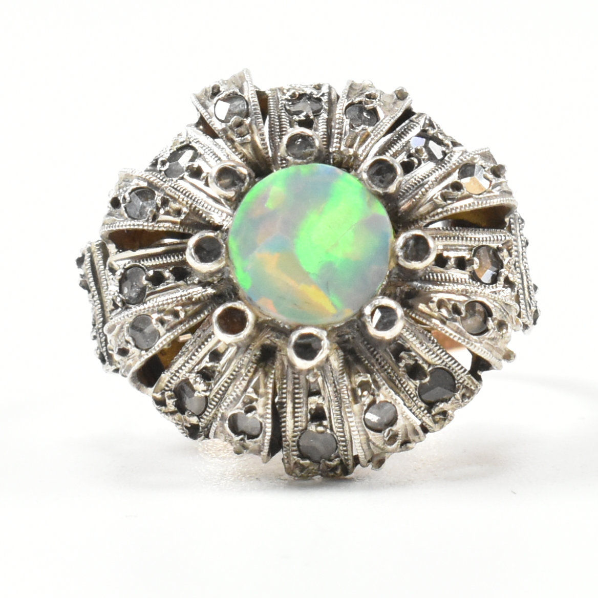 CONTINENTAL SYNTHETIC OPAL & DIAMOD CLUSTER RING