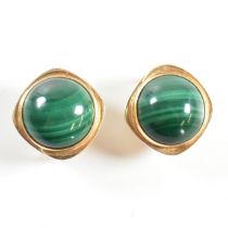 PAIR OF 18CT GOLD & MALACHITE EARCLIP EARRINGS