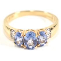 HALLMARKED 9CT GOLD SAPPHIRE & DIAMOND TRILOGY RING