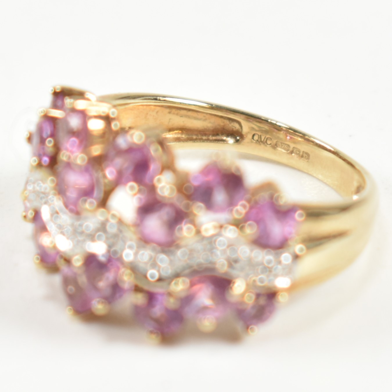HALLMARKED 9CT GOLD PINK SAPPHIRE & DIAMOND CLUSTER RING - Image 8 of 9