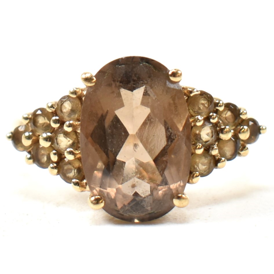 HALLMARKED 9CT GOLD & SMOKY QUARTZ RING