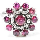 WHITE GOLD RUBY & DIAOND CLUSTER RING