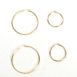 TWO PAIRS OF 9CT GOLD TUBE HOOP EARRINGS