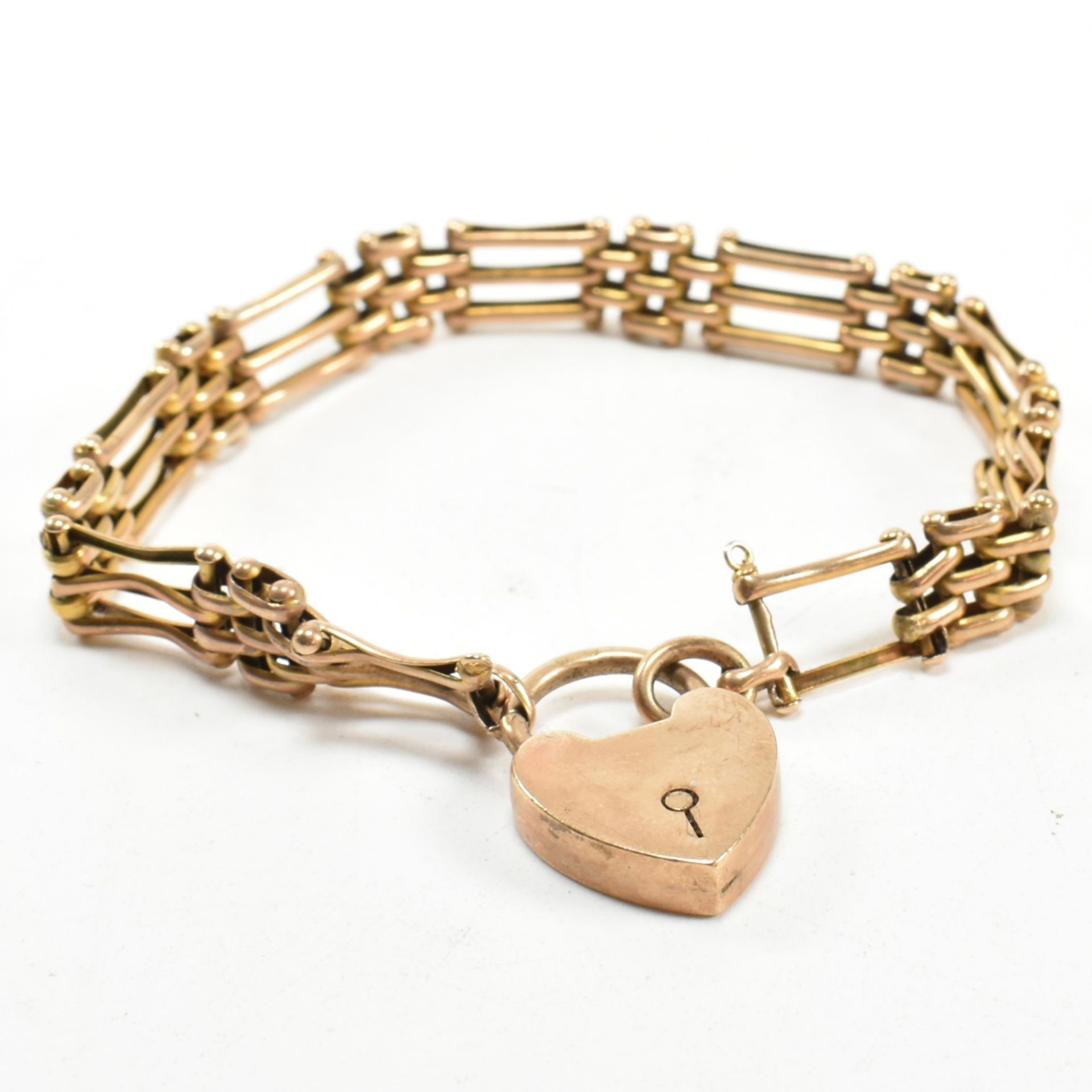 EDWARDIAN HALLMARKED 9CT GOLD HEART PADLOCK CLASP BRACELET - Bild 2 aus 5