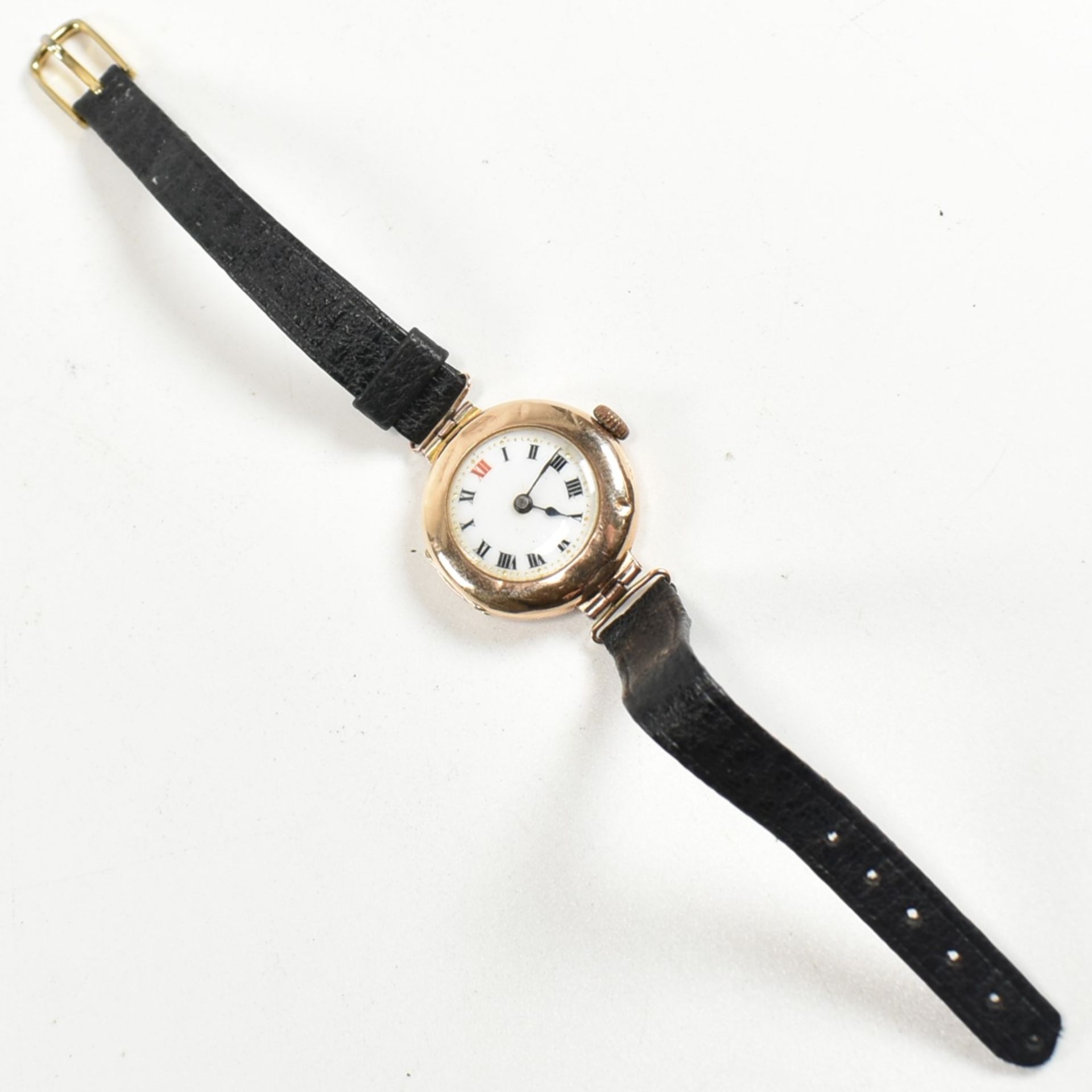 HALLMARKED 9CT GOLD WRISTWATCH WITH LEATHER STRAP - Image 2 of 6