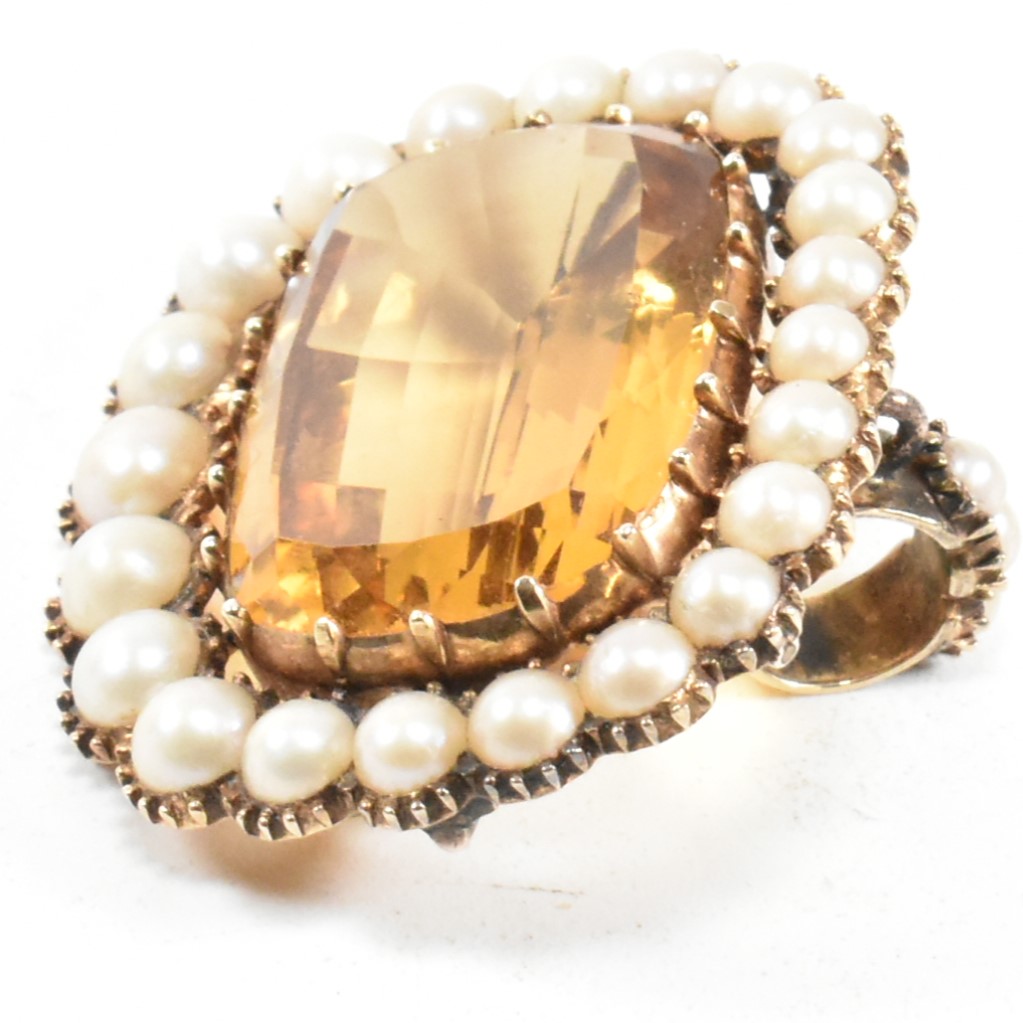 19TH CENTURY CITRINE & PEARL PENDANT BROOCH PIN - Image 5 of 5