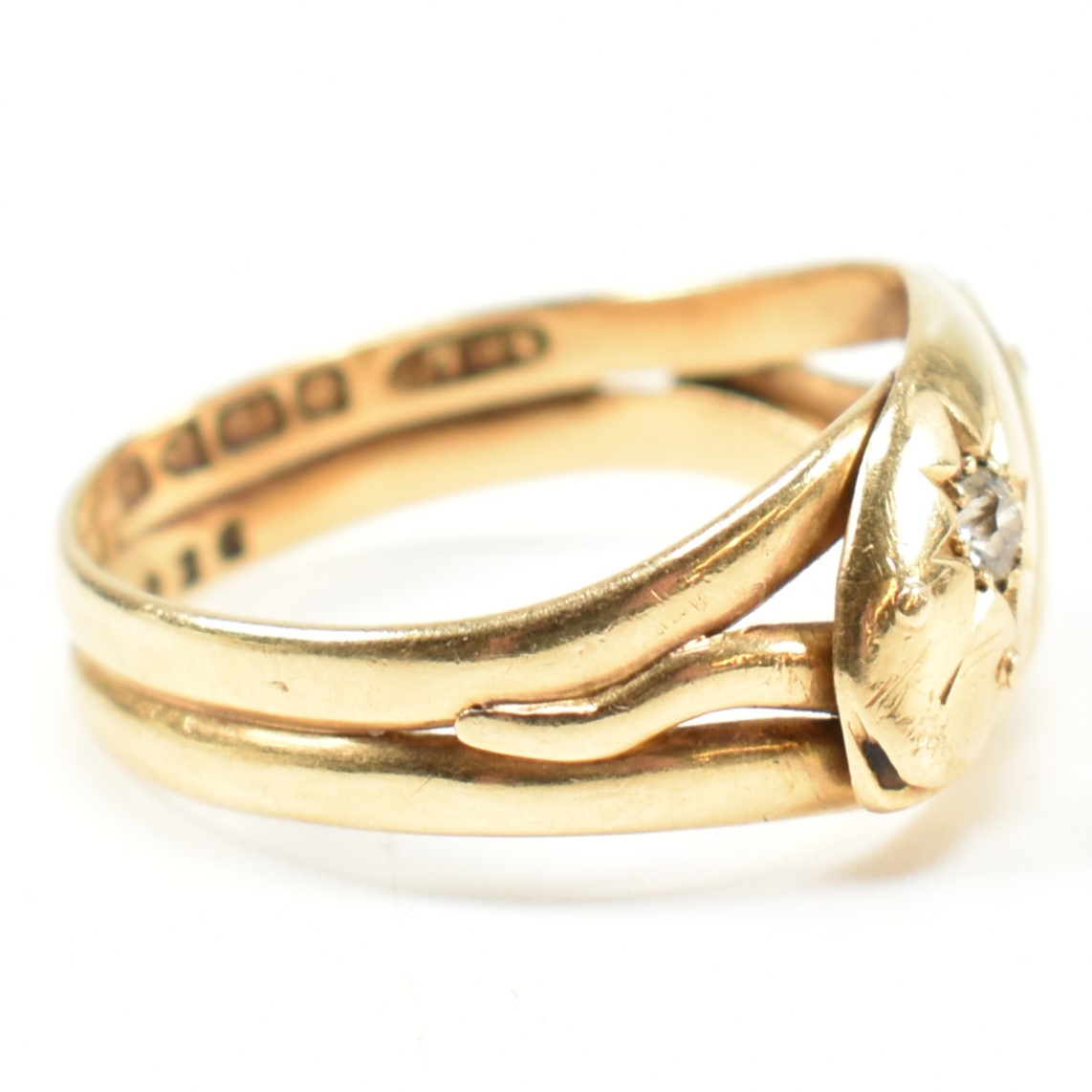 EDWARDIAN HALLMARKED 18CT GOLD & DIAMOND TWIN SNAKE RING - Image 5 of 8