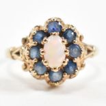 HALLMARKED 9CT GOLD SAPPHIRE & OPAL CLUSTER RING