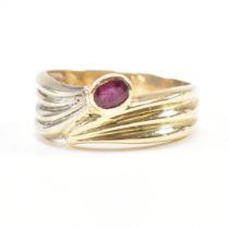 VINTAGE 14CT BICOLOUR GOLD & RUBY CROSSOVER RING