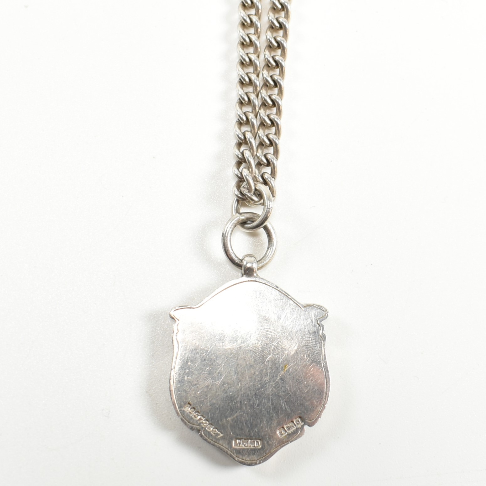 HALLMARKED SILVER ALBERT CHAIN SHIELD FOB ON CURB LINK CHAIN NECKLACE - Image 2 of 6