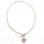 HALLMARKED SILVER T BAR CHAIN & HEART TAG PENDANT