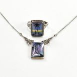 SILVER & BUTTERFLY WING TROPICAL SCENE PENDANT NECKLACE & RING SET