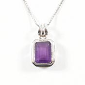 HALLMARKED 18CT WHITE GOLD & AMETHYST NECKLACE PENDANT & CHAIN