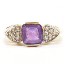 HALLMARKED 9CT GOLD AMETHYST & CZ RING