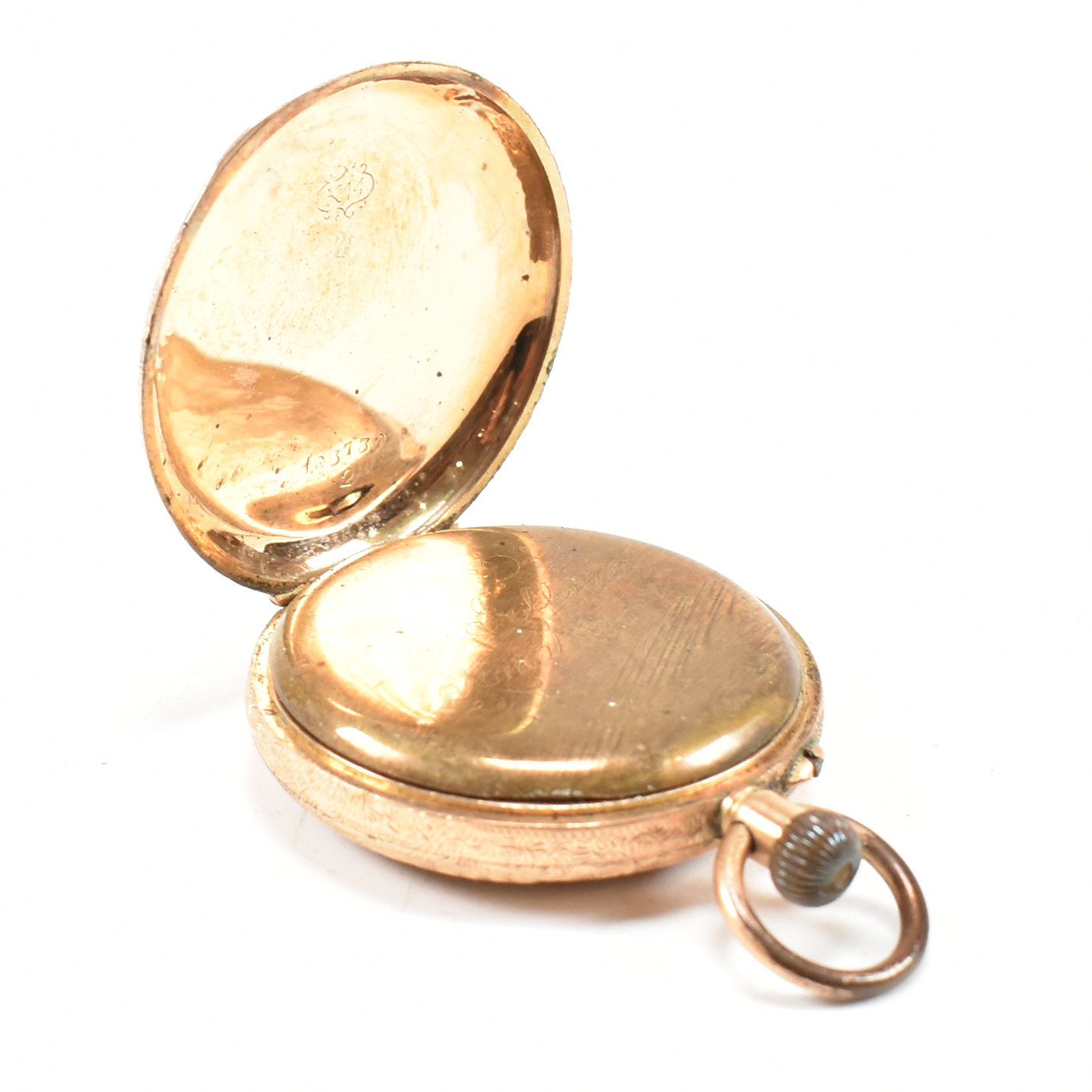 14CT GOLD OPEN FACED CROWN WIND POCKET FOB WATCH - Image 4 of 8