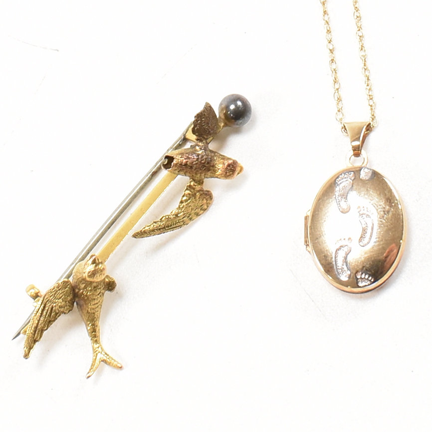 9CT GOLD LOCKET PENDANT NECKLACE & AF BROOCH PIN