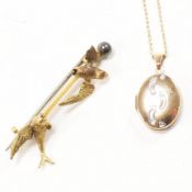 9CT GOLD LOCKET PENDANT NECKLACE & AF BROOCH PIN