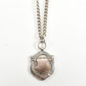 HALLMARKED SILVER ALBERT CHAIN SHIELD FOB ON CURB LINK CHAIN NECKLACE
