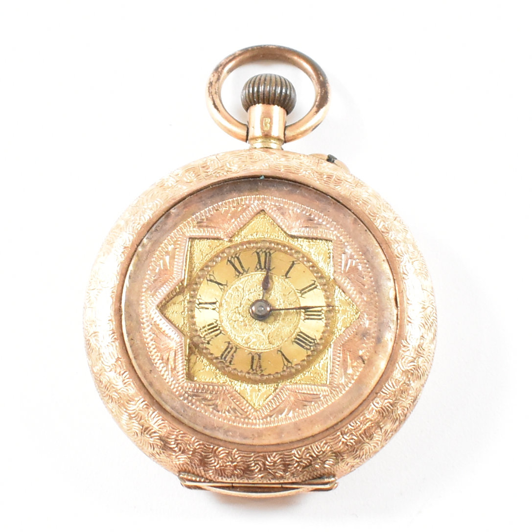 14CT GOLD OPEN FACED CROWN WIND POCKET FOB WATCH - Image 7 of 8