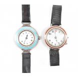 TWO GUILLOCHE ENAMELLED WRISTWATCHES