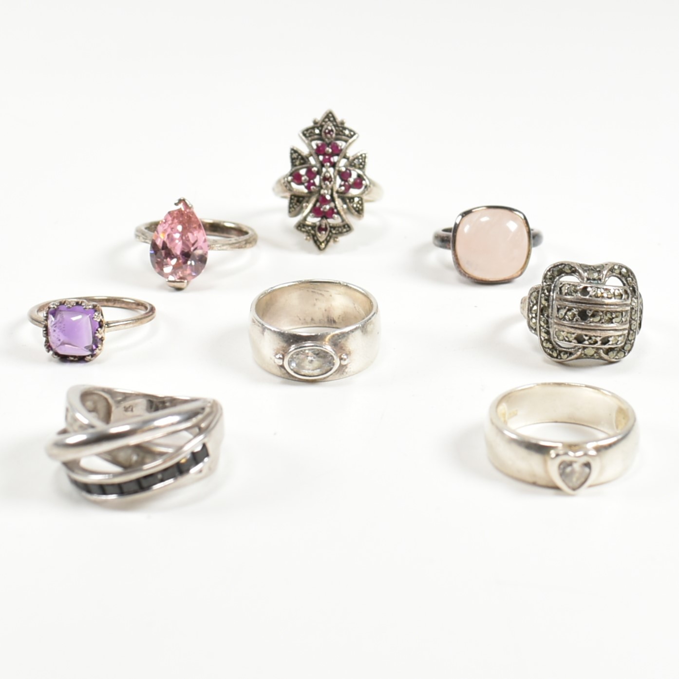 COLLECTION OF SILVER & GEM SET RINGS