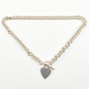 CONTEMPORARY 925 SILVER T BAR CURB LINK CHAIN & HEART PENDANT