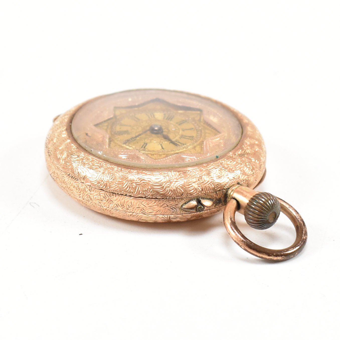 14CT GOLD OPEN FACED CROWN WIND POCKET FOB WATCH - Image 3 of 8