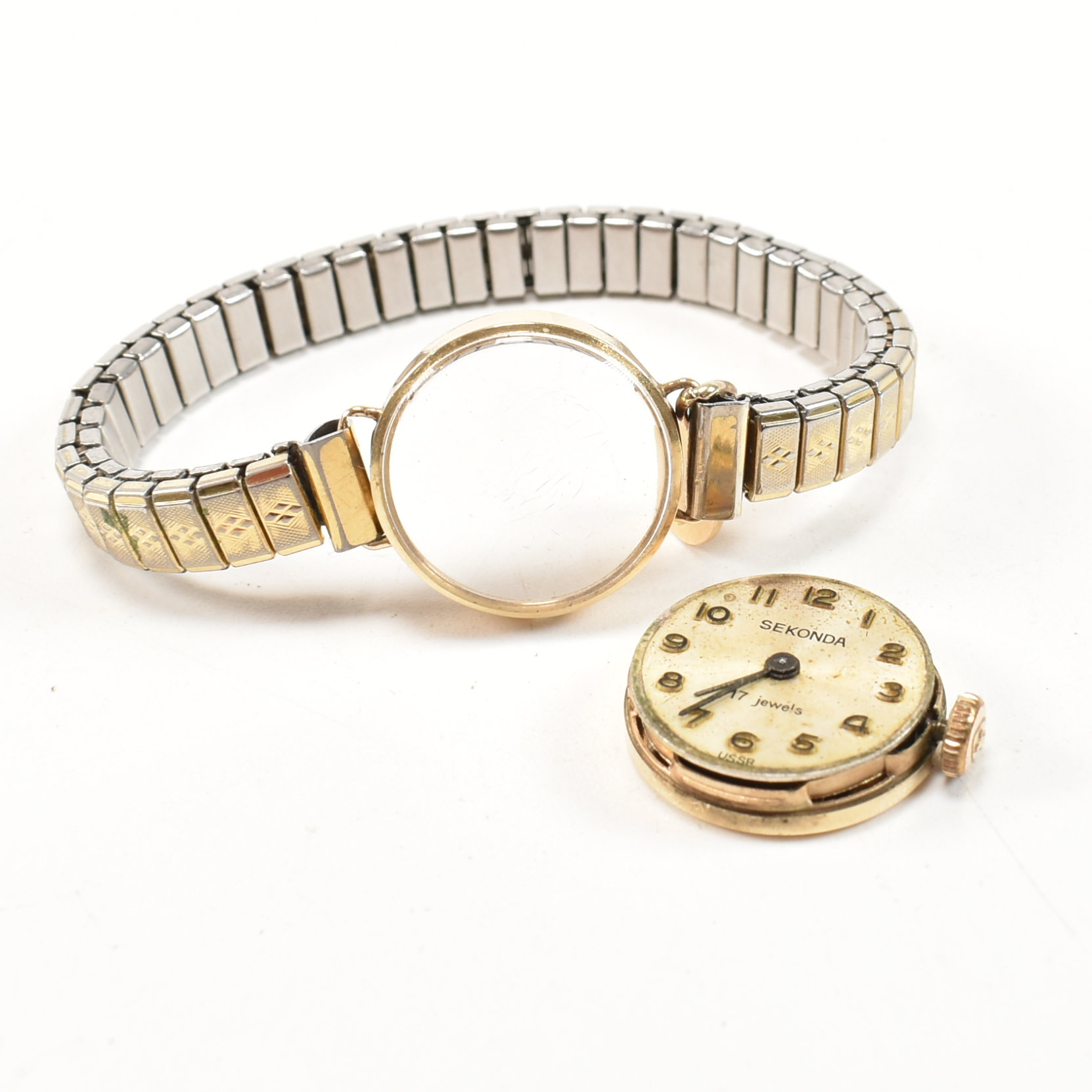 HALLMARKED 9CT GOLD SEKONDA WATCH ON STAINLESS STEEL STRAP - Image 6 of 11