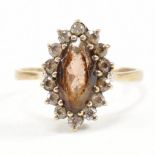 HALLMARKED 9CT GOLD SMOKY QUARTZ & CZ CLUSTER RING