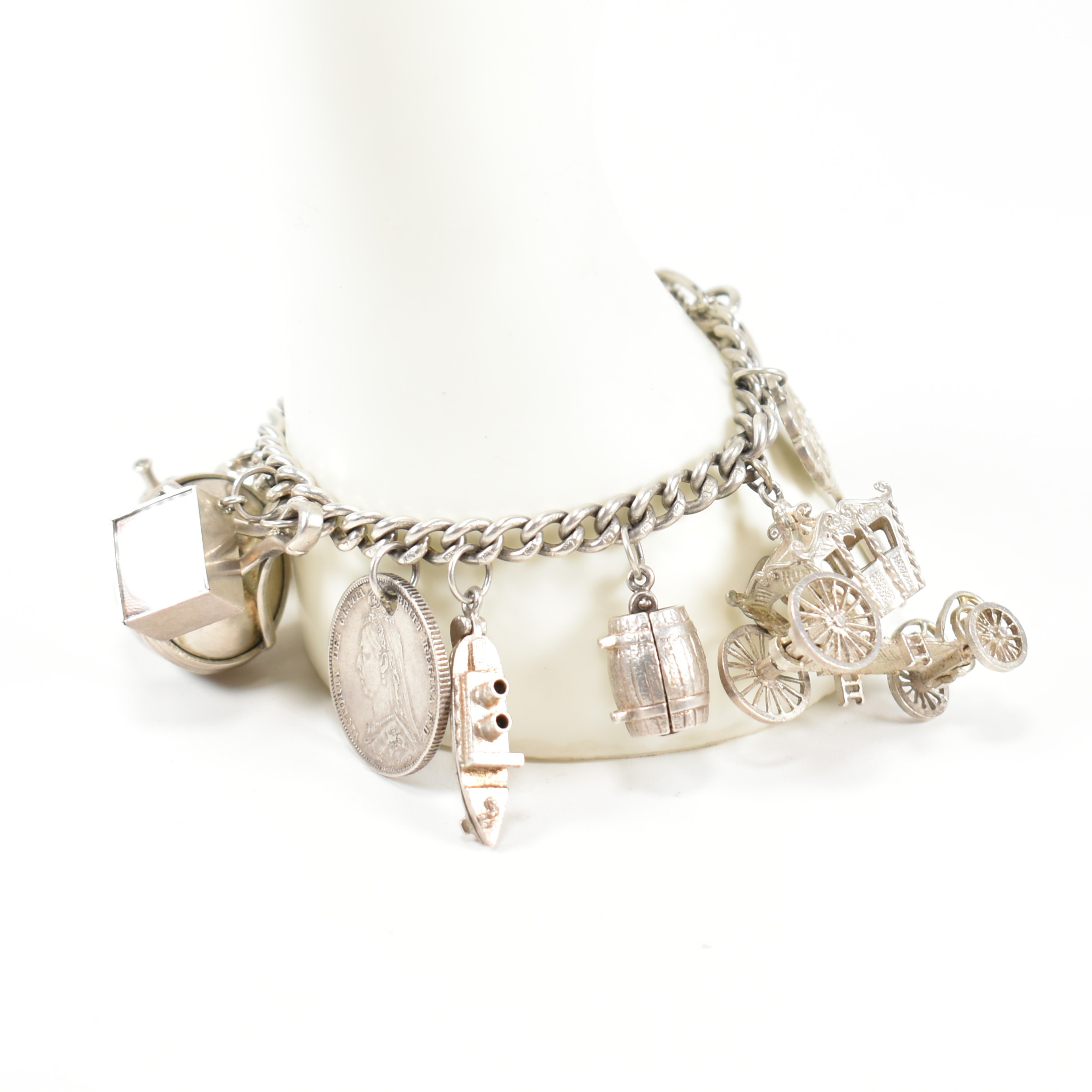 SILVER CHARM BRACELET WITH INTAGLIO SEAL FOB CHARM - Image 7 of 8