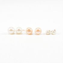 THREE PAIRS OF VINTAGE 9CT & YELLOW METAL PEARL STUD EARRINGS