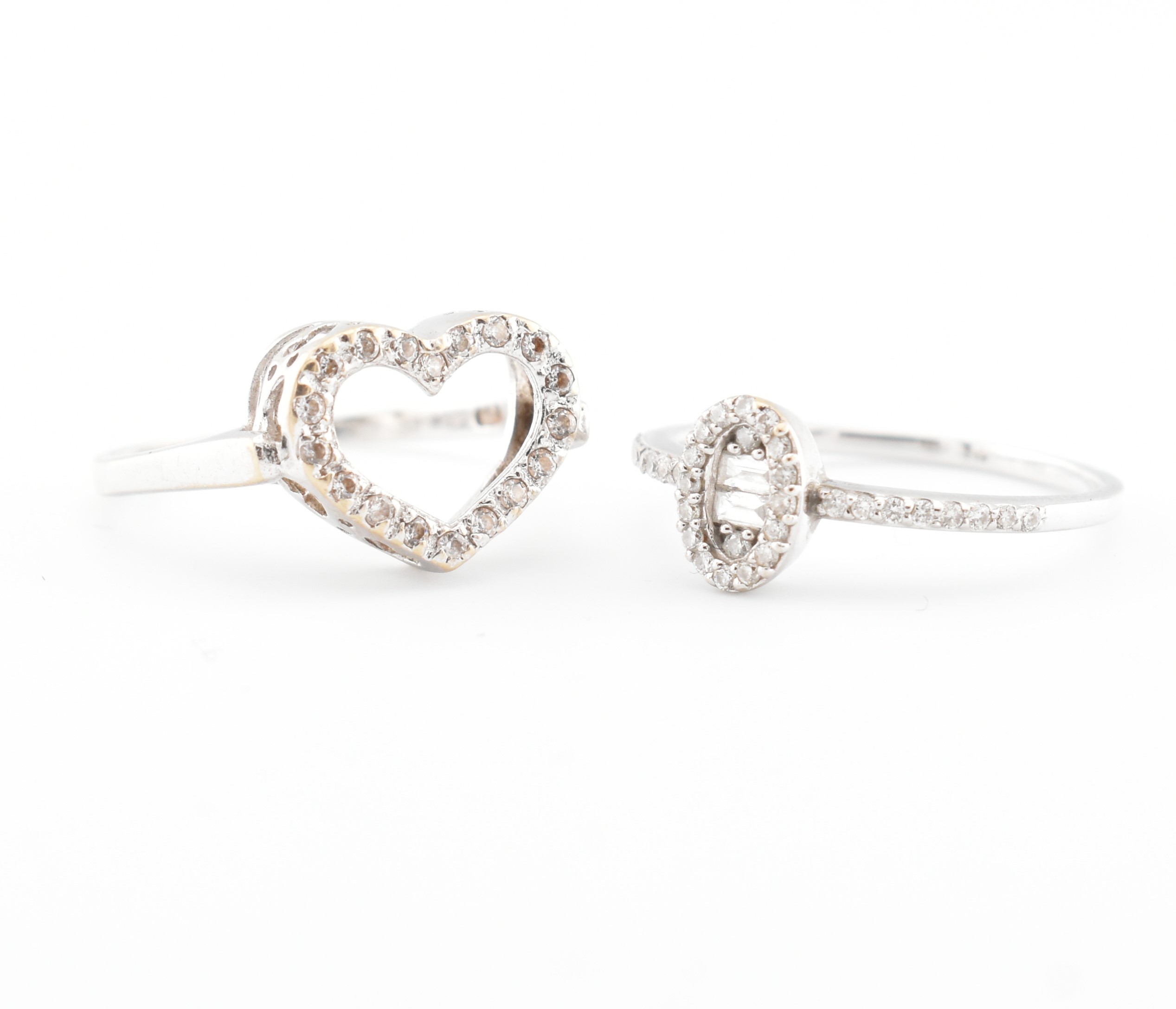 TWO 18CT WHITE GOLD CZ & DIAMOND RINGS