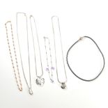 COLLECTION OF SILVER NECKLACES & GEM SET PENDANT NECKLACES & PANDORA ROPE TWIST BRACELET