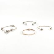 COLLECTION OF SILVER & GEM SET BANGLES & BRACELETS INCLUDING PANDORA