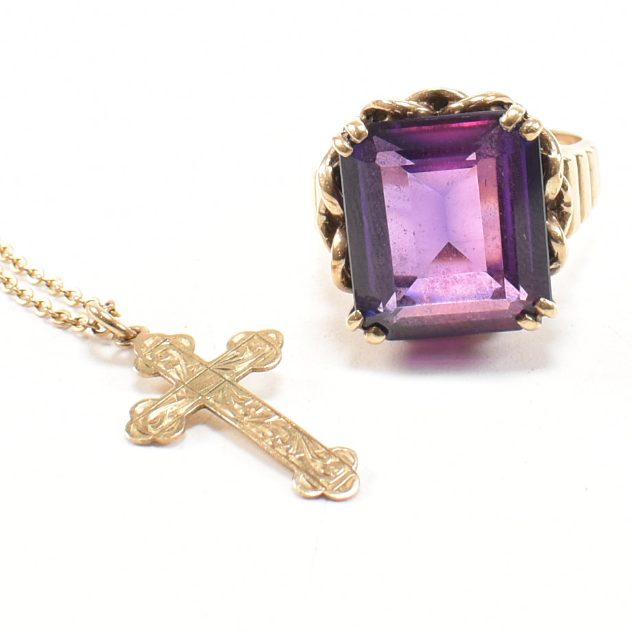 HALLMARKED 9CT GOLD RING & CROSS PENDANT