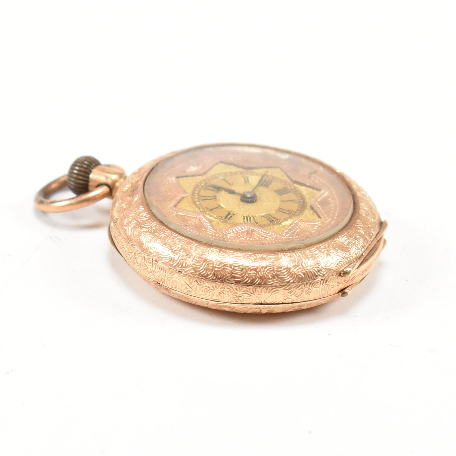 14CT GOLD OPEN FACED CROWN WIND POCKET FOB WATCH - Image 2 of 8