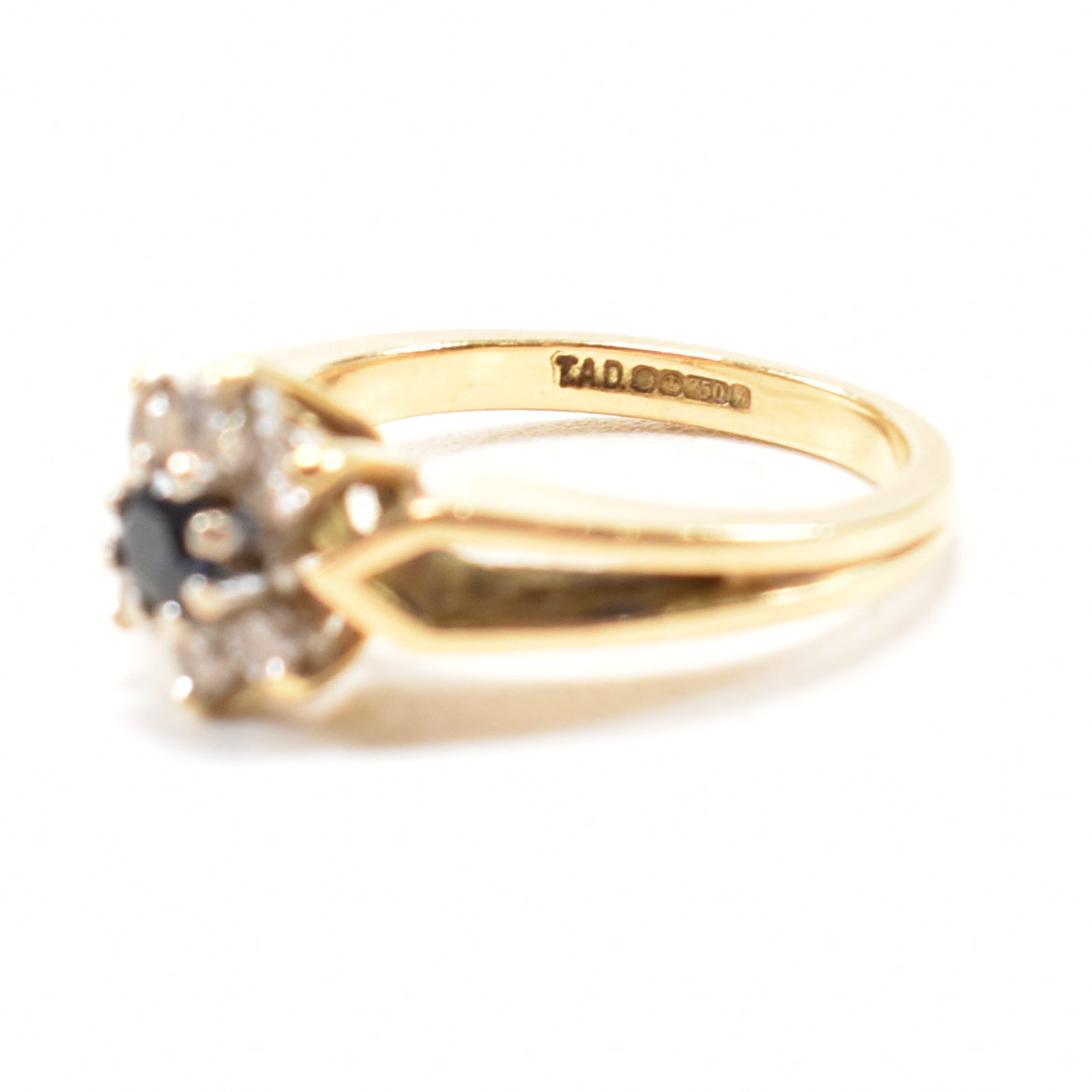 HALLMARKED 18CT GOLD DIAMOND & SAPPHIRE CLUSTER RING - Image 4 of 6