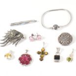 COLLECTION OF 925 SILVER & GEM SET JEWELLERY