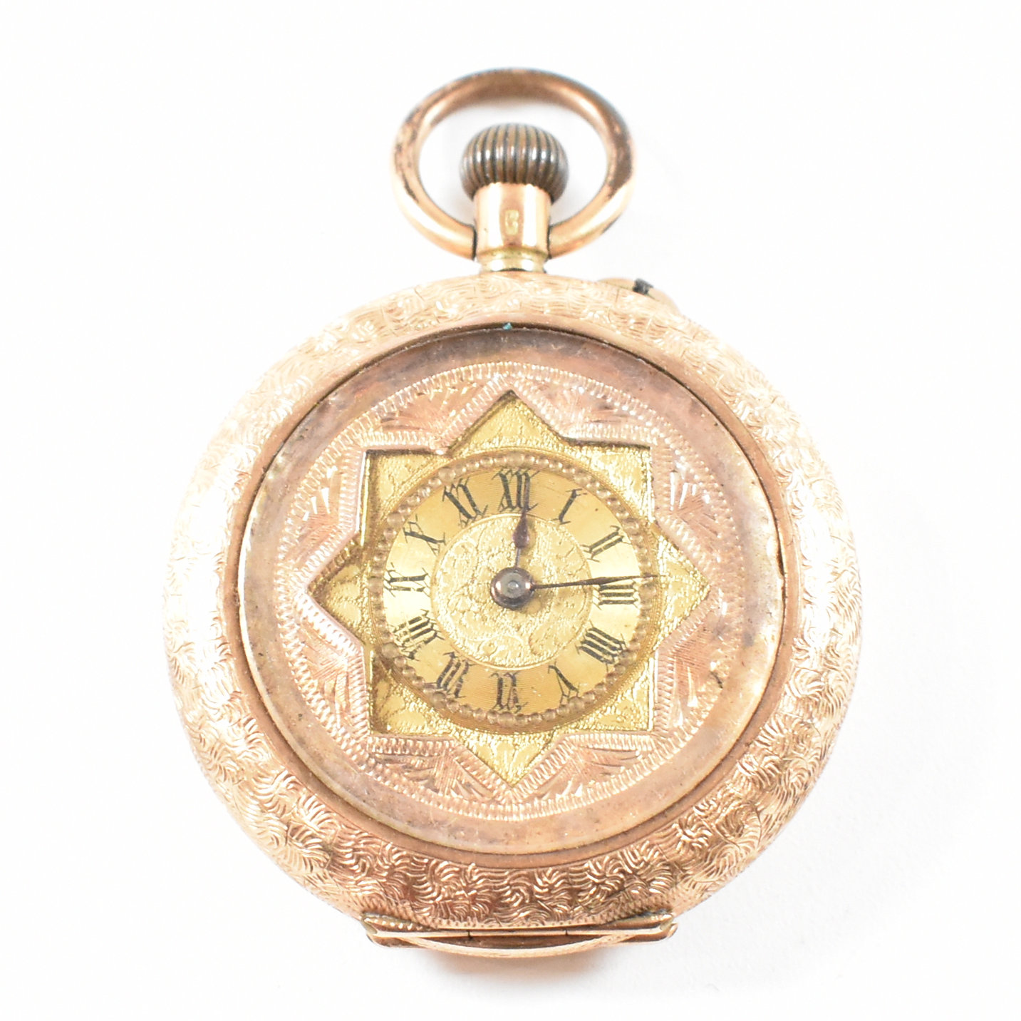 14CT GOLD OPEN FACED CROWN WIND POCKET FOB WATCH