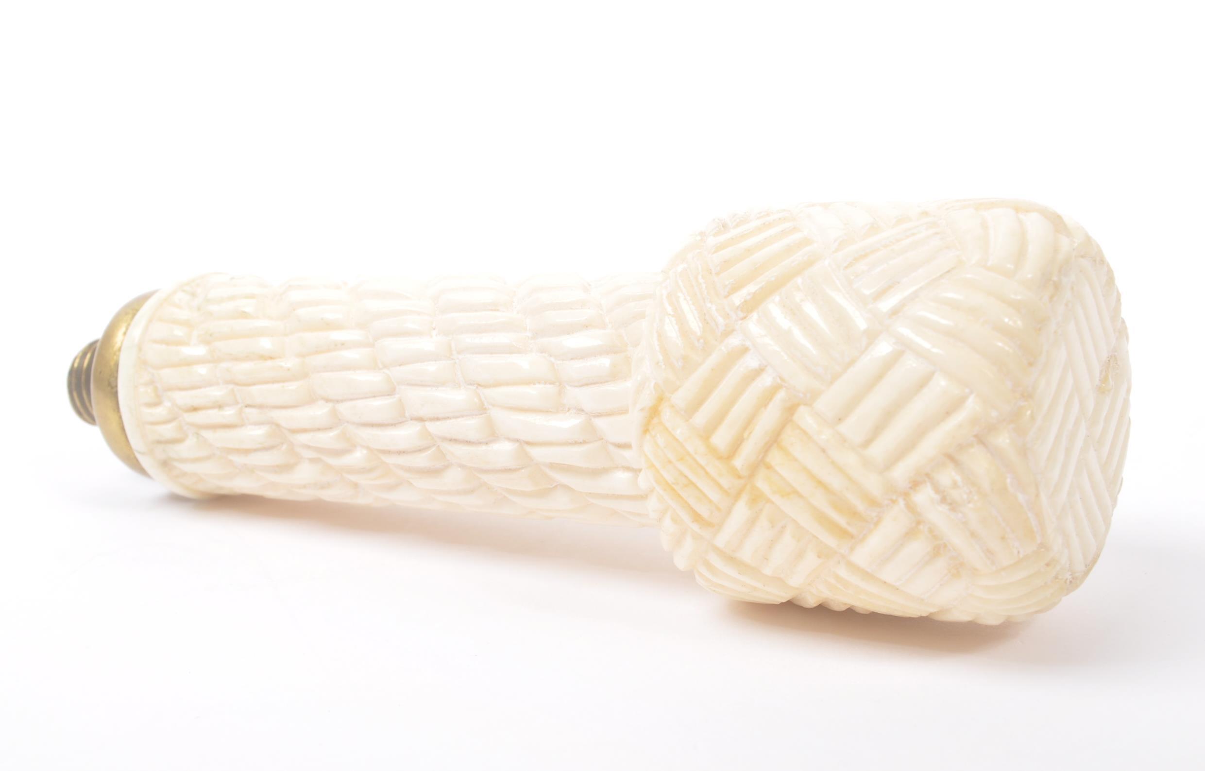 VINTAGE CARVED BONE CANE HANDLE WITH PLAID PATTERN