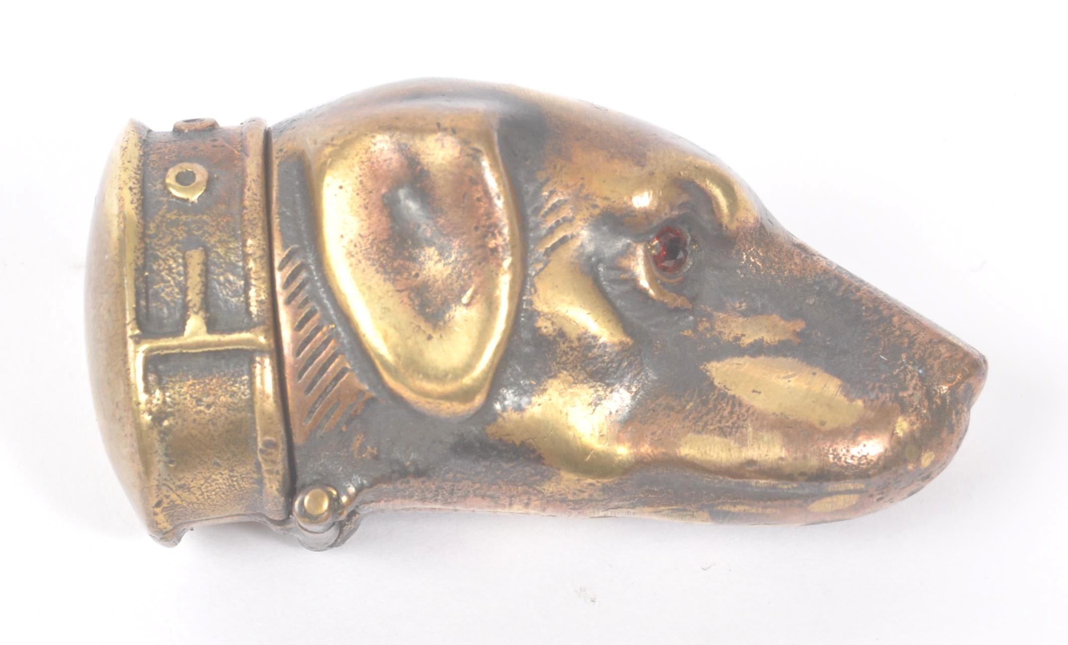 BRASS DOG'S HEAD VESTA CASE WITH RED EYES