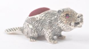 STERLING SILVER PINCUSHION IN THE FORM OF A BEAVER