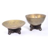 VINTAGE 20TH CENTURY INDIAN BRASS BOWLS W/ STANDS